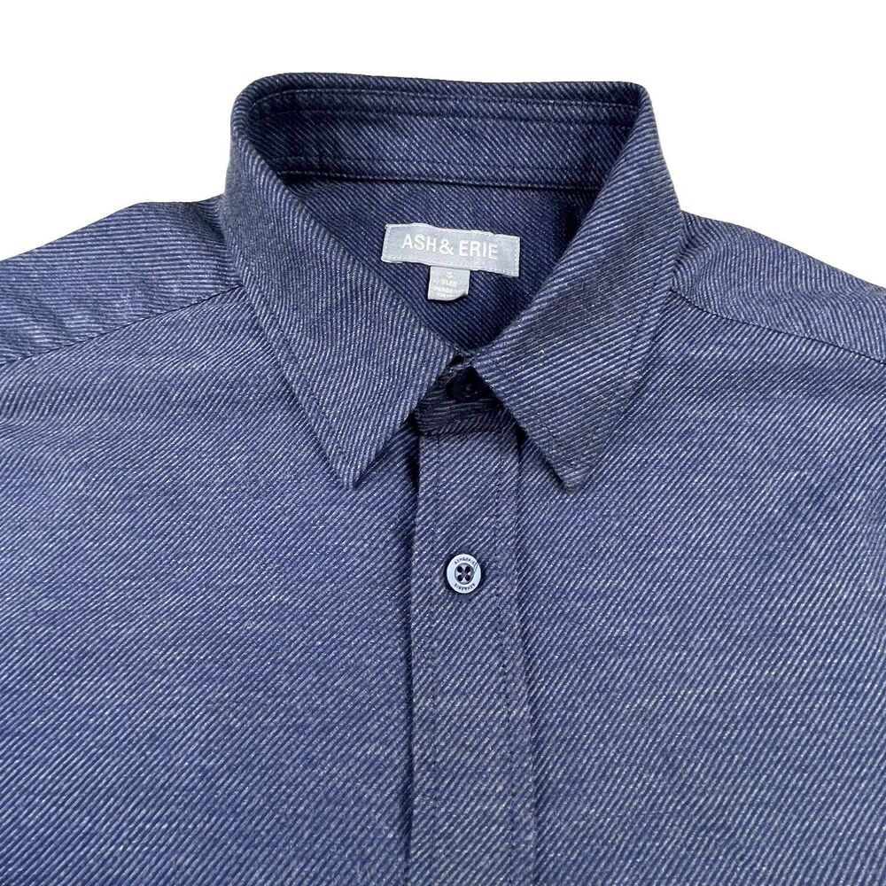 Ash & Erie Shirt Mens S Blue Slim Fit Button Up Cotton Long Sleeve Casual